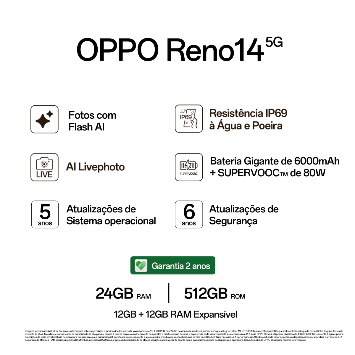 Smartphone OPPO Reno 14 5G Tela 6,59" 512GB