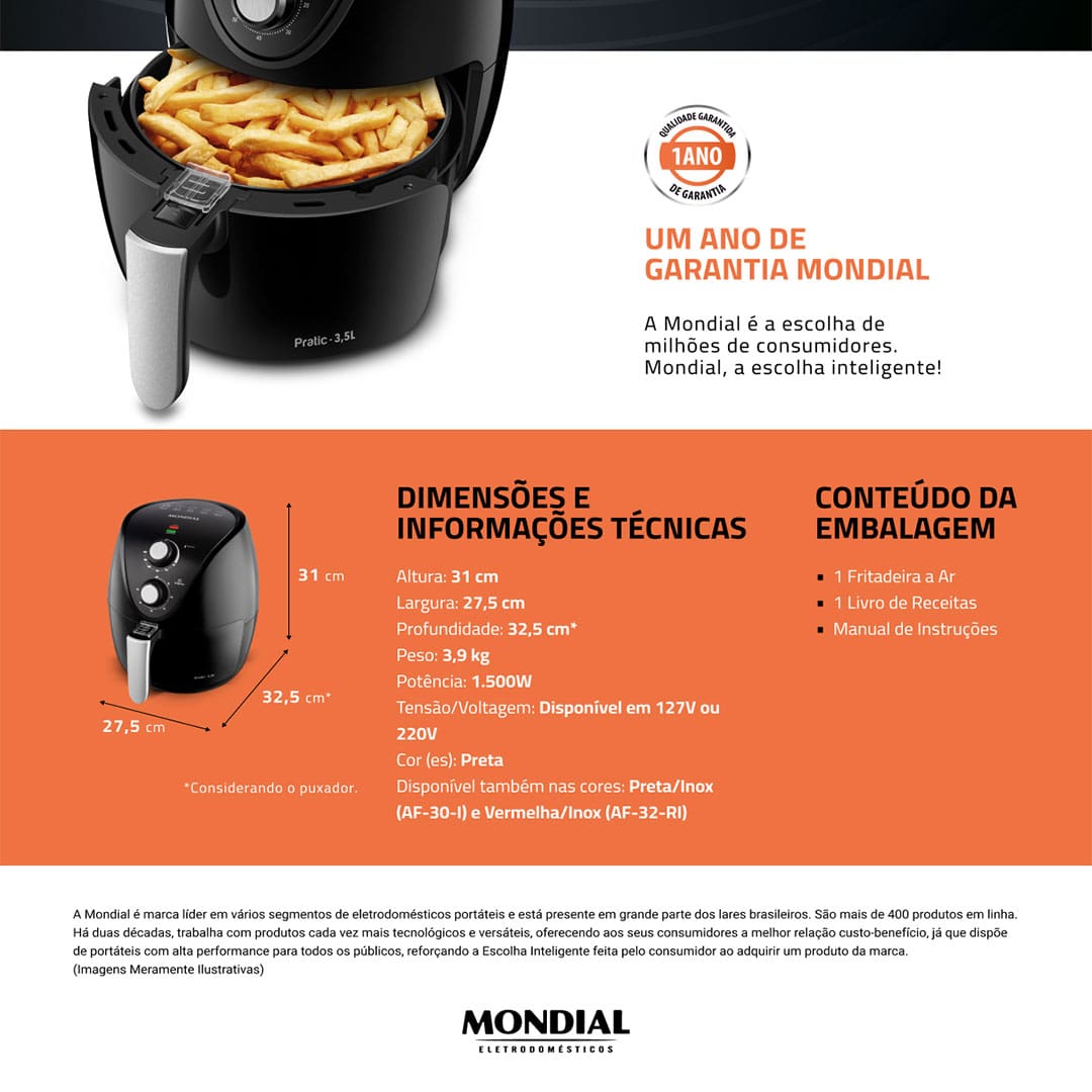 Fritadeira Elétrica Air Fryer Mondial New Pratic AF31
