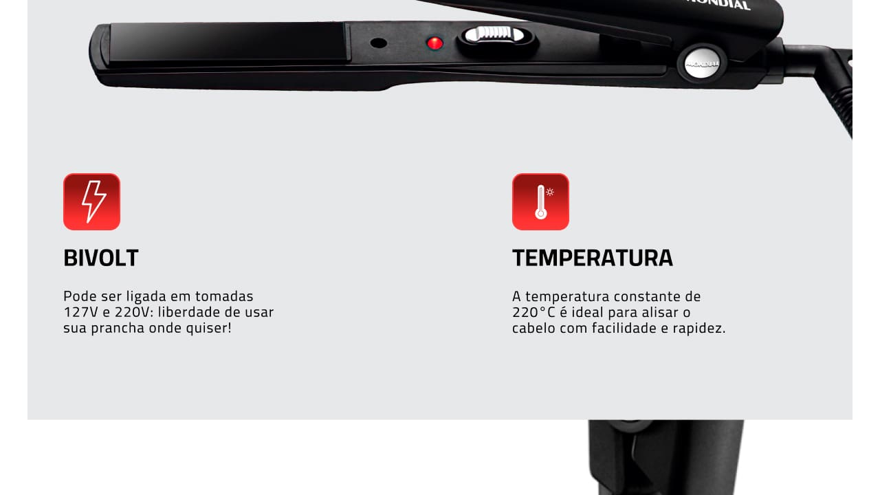 Prancha Mondial Tourmaline P-15 Cerâmica Preta