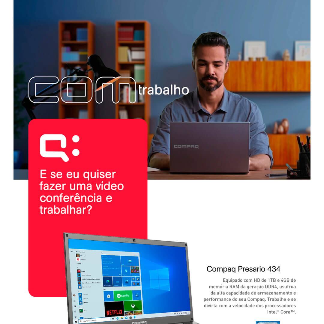 Notebook Compaq Core i3-6157U 4GB 1TB Tela 14” Windows 10 Presario 434