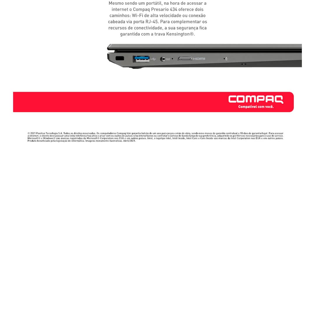 Notebook Compaq Core i3-6157U 4GB 1TB Tela 14” Windows 10 Presario 434