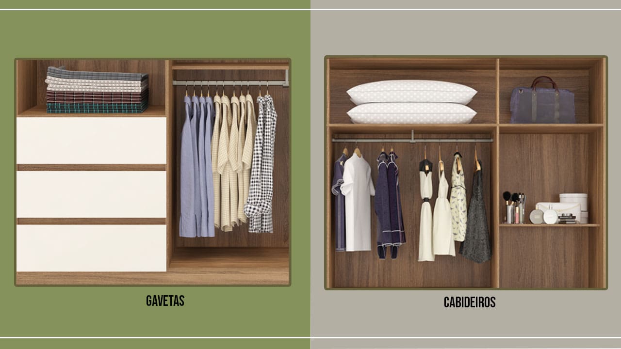 portas gavetas espaços cabideiros objetos pessoais cabideiros alumínio calças paletós vestidos camisas espelho parte externa central design móvel hora