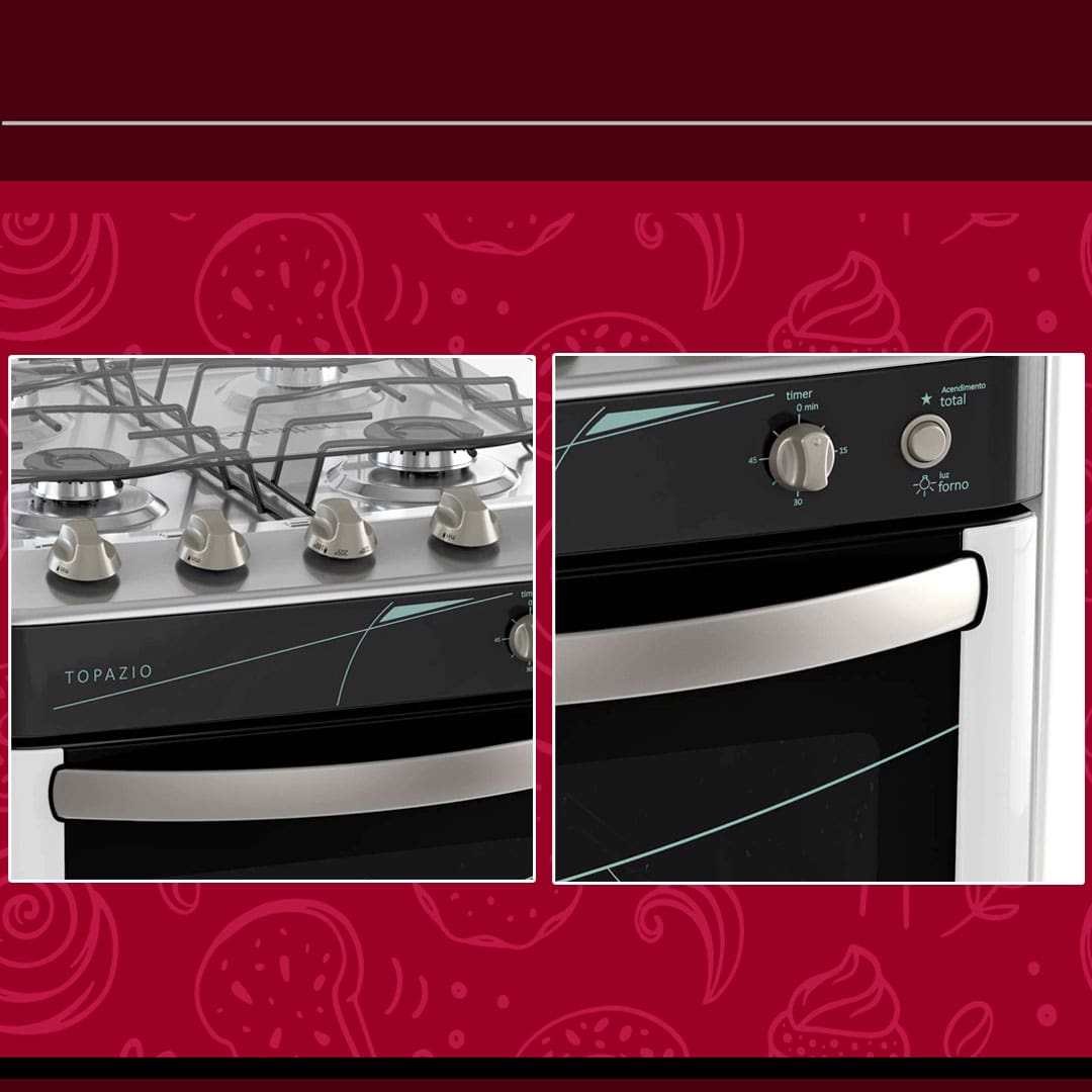 Fogão Esmaltec Topázio forno capacidade 