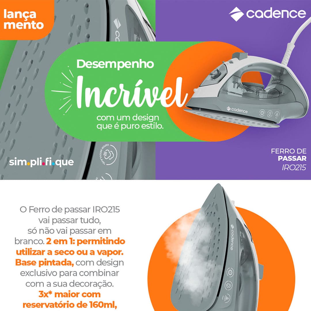 Praticidade na hora de passar suas roupas O Ferro de Passar IRO215 é a ferramenta ideal para quem busca eficiência e estilo na hora de cuidar das roupas. Com a versatilidade do uso a seco ou a vapor, este ferro se adapta a diferentes tecidos, garantindo resultados impecáveis. Sua base antiaderente pintada, com um design exclusivo, combina perfeitamente com a sua decoração, trazendo um toque de elegância ao seu espaço. Com um reservatório de água de 160 ml, três vezes maior que o modelo anterior, você pode passar mais roupas de uma só vez, sem interrupções.