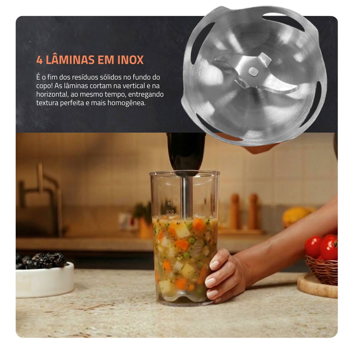Mixer Mondial Turbo 3 em 1 Inox M-18-BI 500W Funçã...
