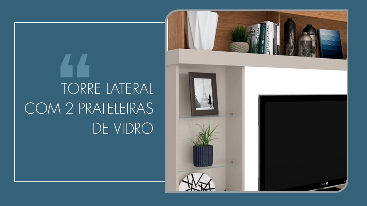 Estante Home Colibri Valença para TV torre lateral prateleiras vidro