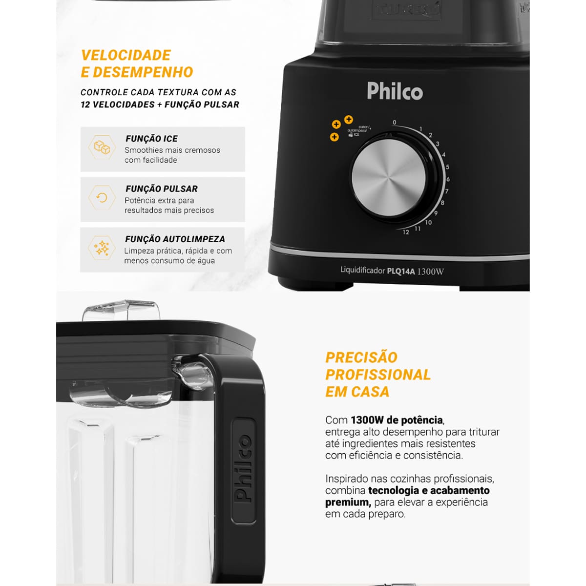 Liquidificador Philco PLQ14A 1300W 12 Velocidades