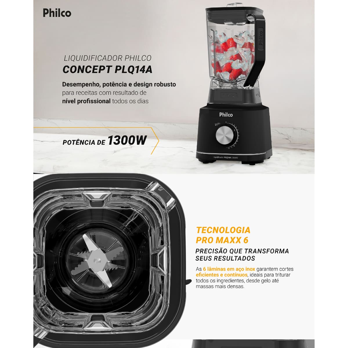Liquidificador Philco PLQ14A 1300W 12 Velocidades