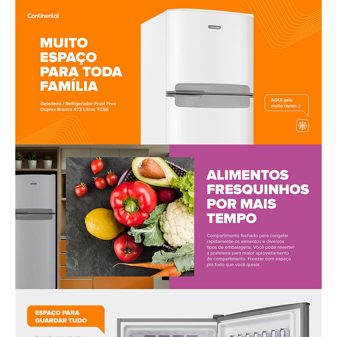 Geladeira Continental TC56 Frost Free com Gavetão de Frutas 472L – Branca
