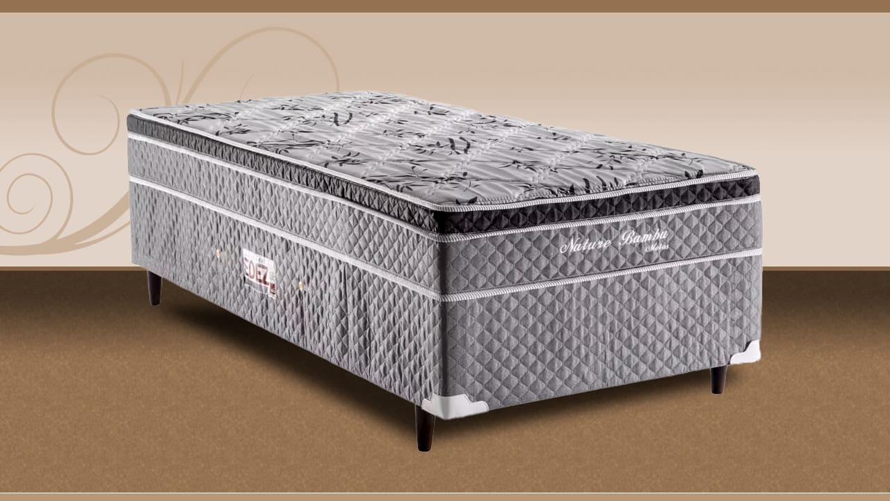 Cama Box Conjugada Solteiro Herval Nature Pillow Inn Molas Bonnel 56x88x188cm Cinza/Branco Floral
