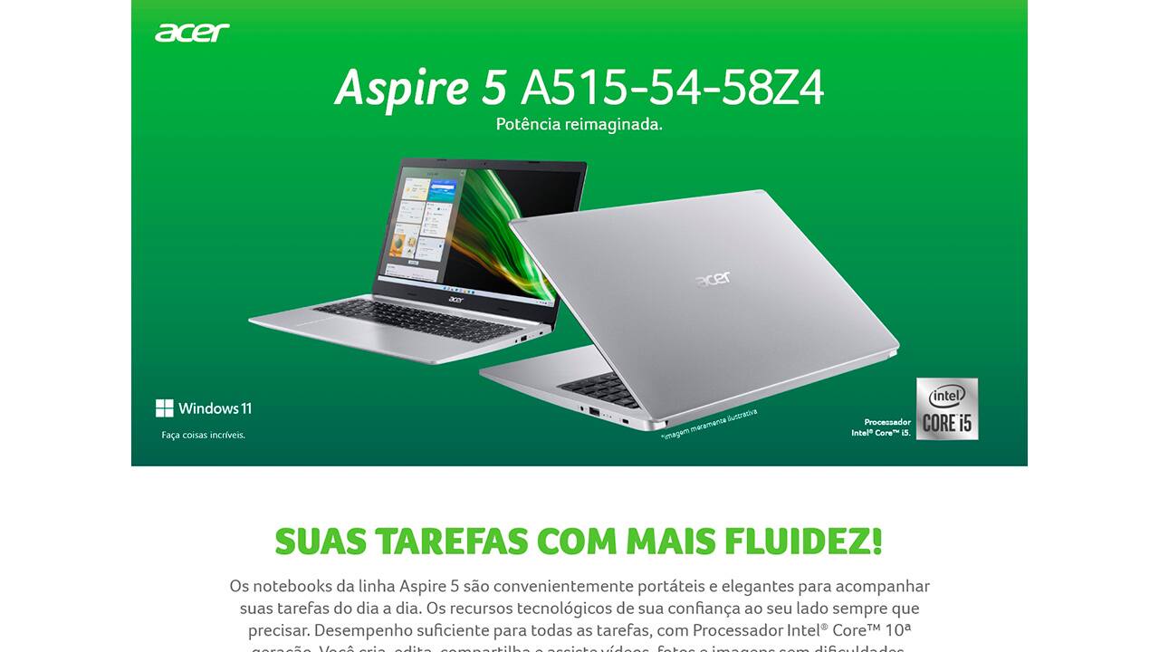 NOT ACER A515-54-58Z4 CI5/8GB/512SSD/15.6/W11 - 55048485