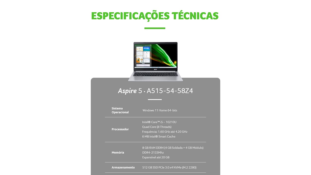 NOT ACER A515-54-58Z4 CI5/8GB/512SSD/15.6/W11 - 55048485