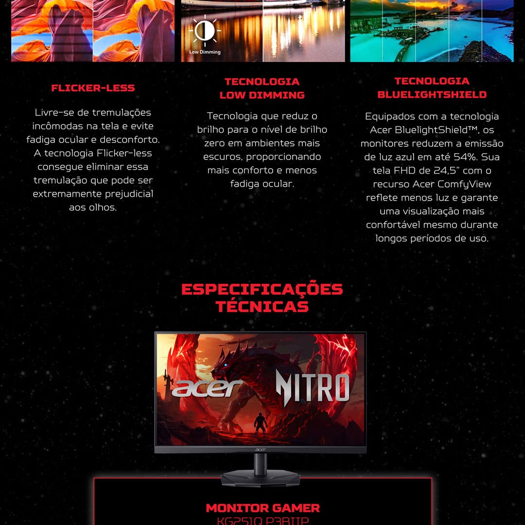 Monitor Gamer 24.5” Acer KG1 Nitro