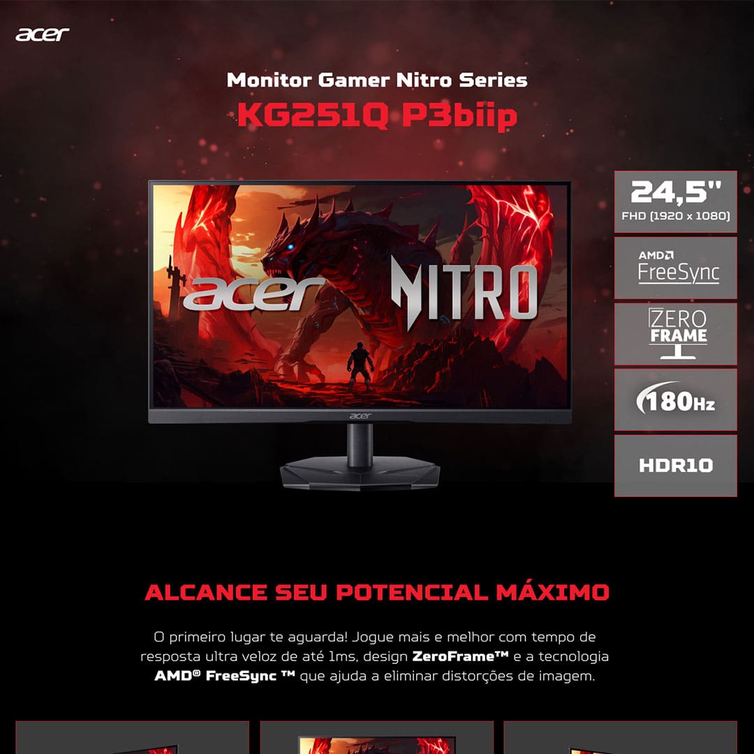 Monitor Gamer 24.5” Acer KG1 Nitro