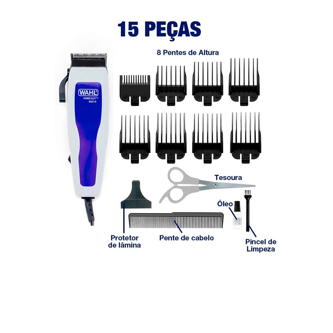 Máquina de Cortar Cabelo Wahl Home Cut Basic 9155 Cinza/Azul