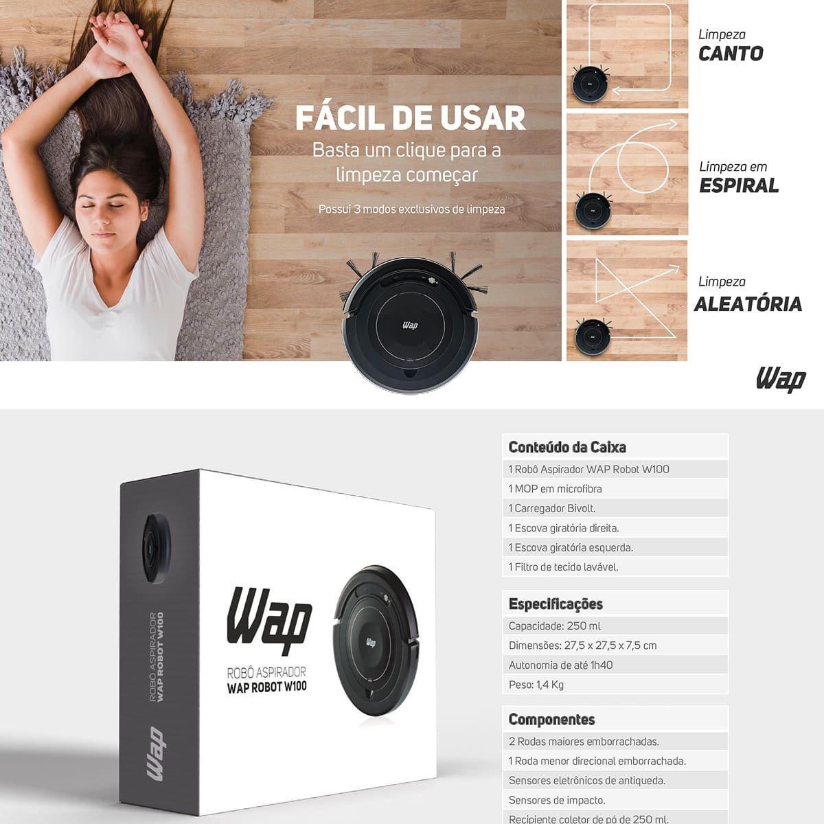 Aspirador de Pó Robô Wap Robot W100