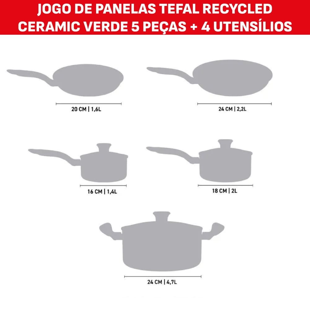 Conjunto de Panelas Tefal Recycled Ceramic 9 Peças
