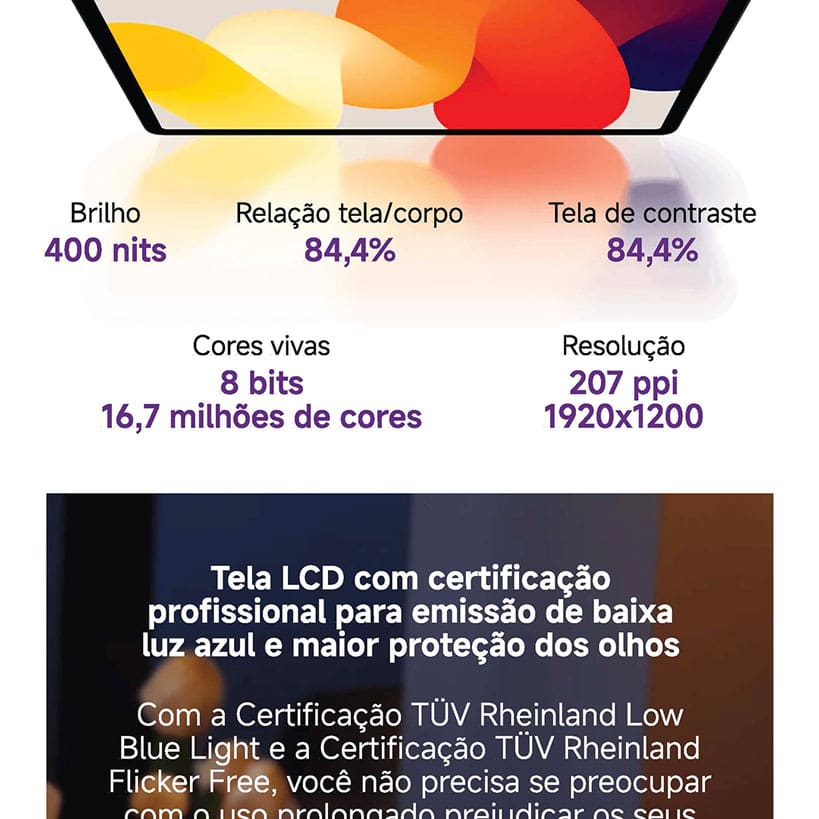 O Tablet Redmi Pad SE é a escolha perfeita para quem busca um aparelho com bateria de longa duração, grande capacidade de armazenamento e câmera principal nítida com 8 MP para registrar os melhores momentos. A bateria de longa duração (8000mAh) elimina as preocupações em recarregar o tablet enquanto você viaja, assiste a vídeos ou participa de reuniões on-line.