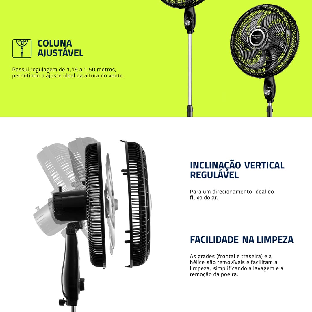 Muito mais eficiente na hora de ventilar o ambiente. O Ventilador de Coluna Mondial Turbo VTX-50C-8P deixa qualquer espaço bem arejado! Com grande vazão de ar, o equipamento possui 8 pás e 150W de potência. Para sua casa ou escritório, pode apostar na qualidade e alta durabilidade do Ventilador de Coluna Mondial!