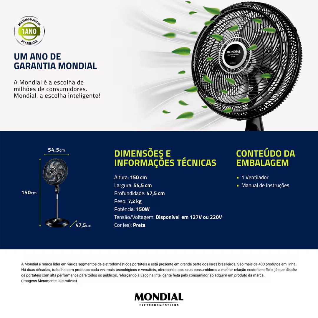 Muito mais eficiente na hora de ventilar o ambiente. O Ventilador de Coluna Mondial Turbo VTX-50C-8P deixa qualquer espaço bem arejado! Com grande vazão de ar, o equipamento possui 8 pás e 150W de potência. Para sua casa ou escritório, pode apostar na qualidade e alta durabilidade do Ventilador de Coluna Mondial!