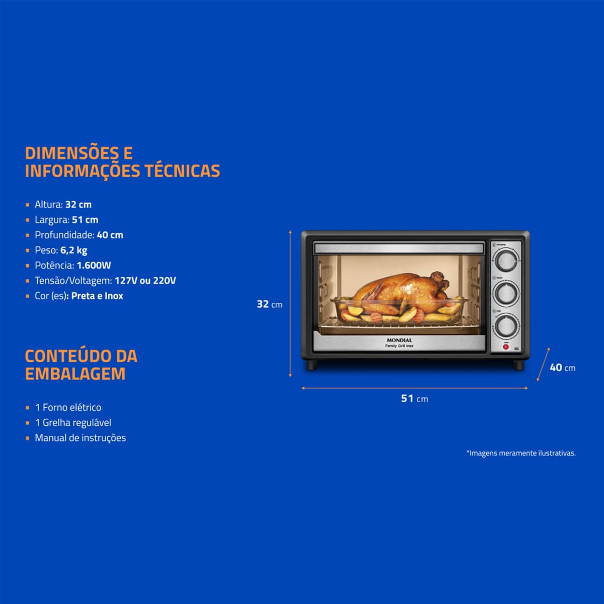Forno Elétrico Mondial Family II 42 Litros 1600W G...