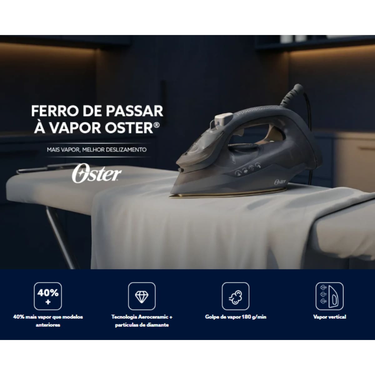 Ferro de Passar a Vapor Oster AeroCeramic 250ml Va...