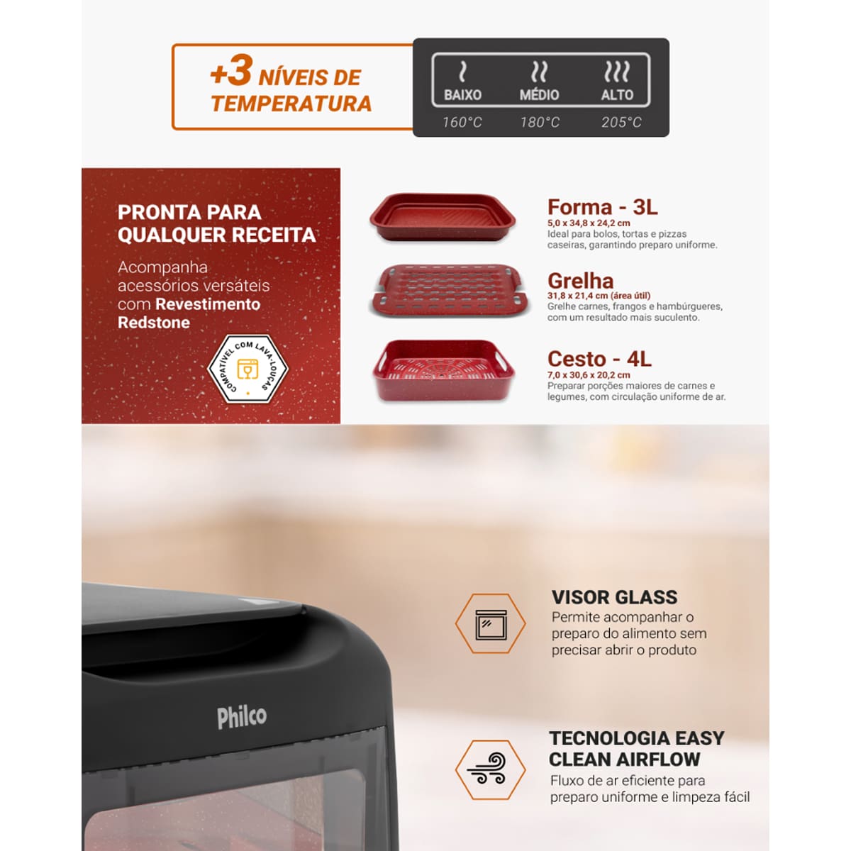 Fritadeira Elétrica Air Fryer Philco PAF12A Barbecue Digital 12L Preta