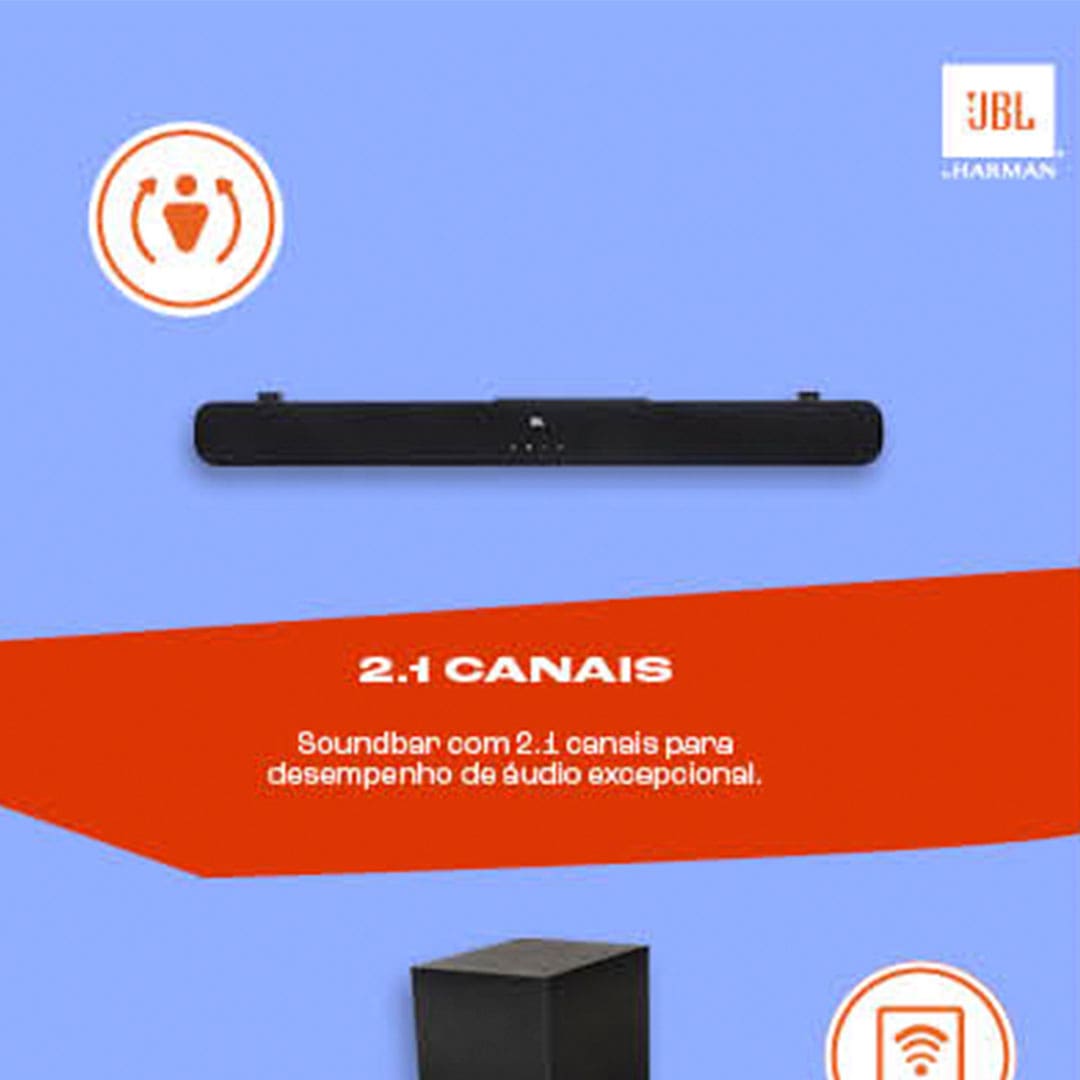Soundbar JBL Cinema SB180 com 2.1 Canais, Bluetooth, ARC HDMI e Subwoofer Sem Fio - 110W
