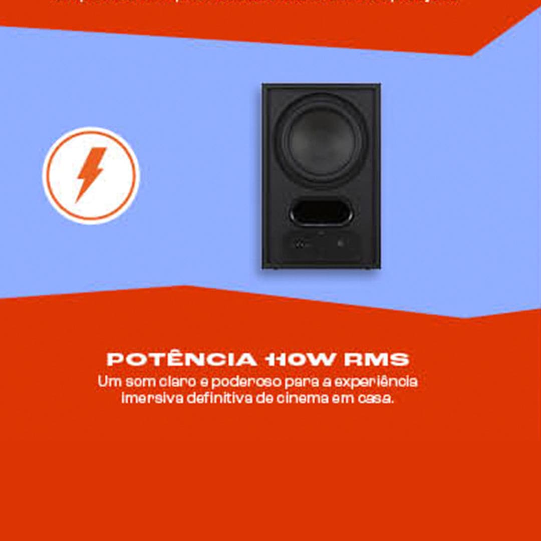 Soundbar JBL Cinema SB180 com 2.1 Canais, Bluetooth, ARC HDMI e Subwoofer Sem Fio - 110W