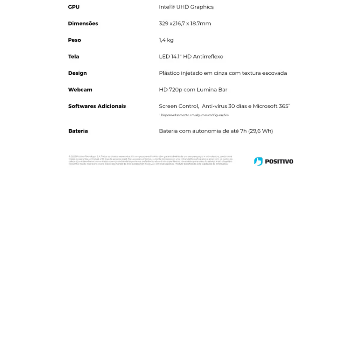 Notebook Positivo Intel Celeron Dual Core 4GB RAM 128GB eMMC Tela 14" HD Windows 11 - Vision C14