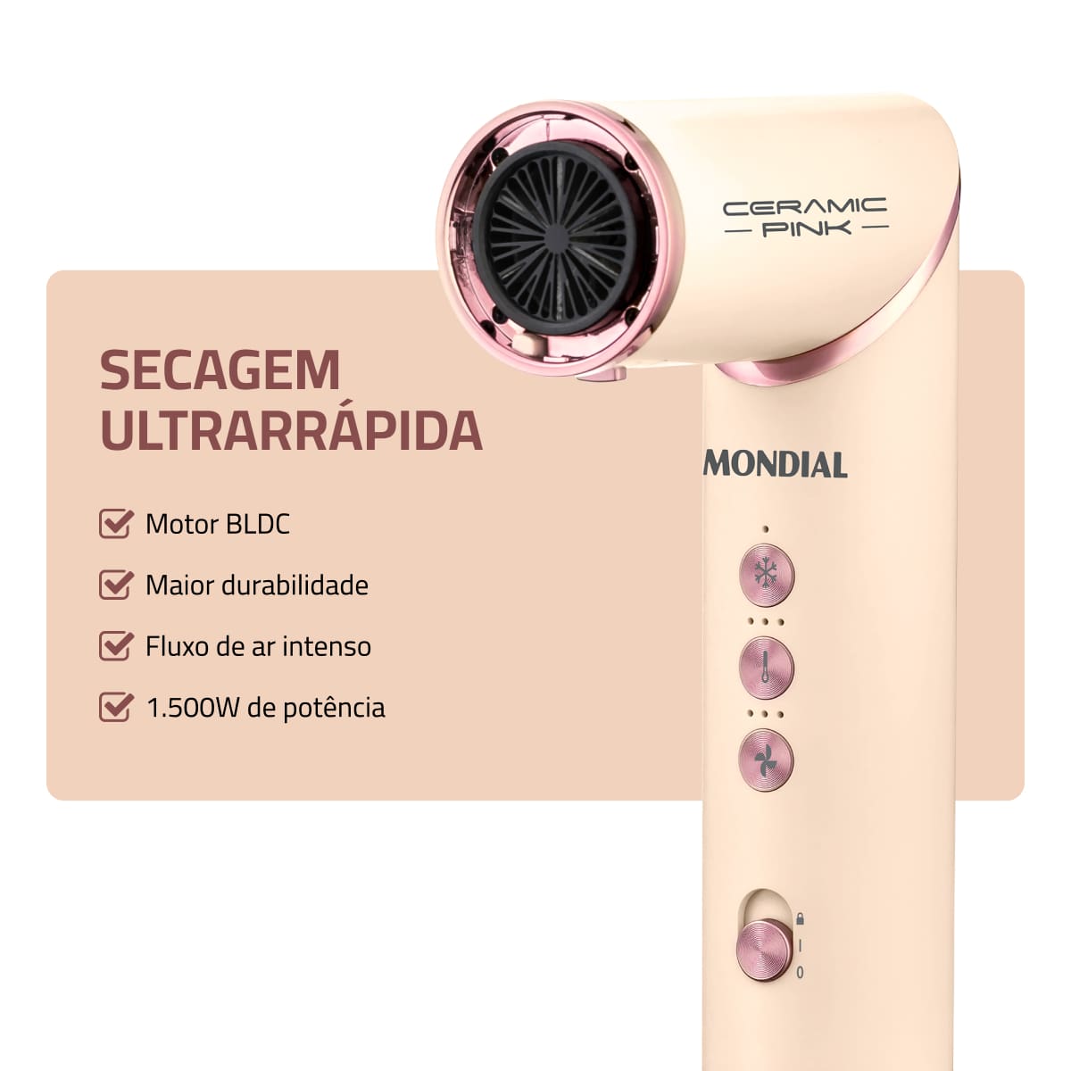 Secador 5 em 1 Mondial SM-01-BLDC-CP 1500W Tecnologia Cerâmica Rosa