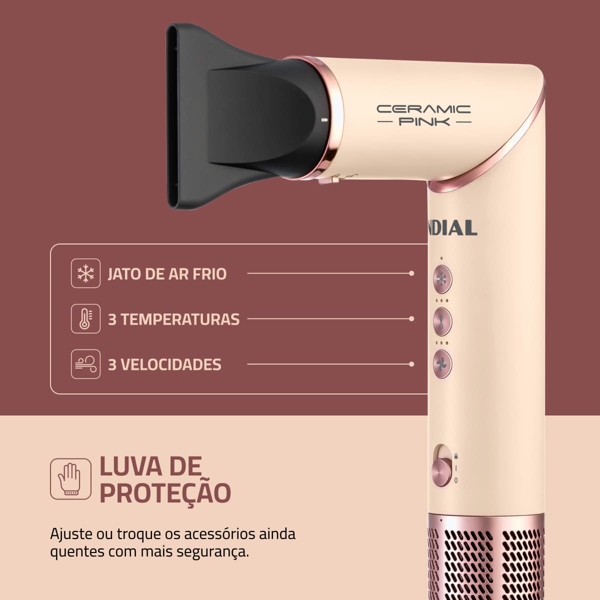 Secador 5 em 1 Mondial SM-01-BLDC-CP 1500W Tecnologia Cerâmica Rosa