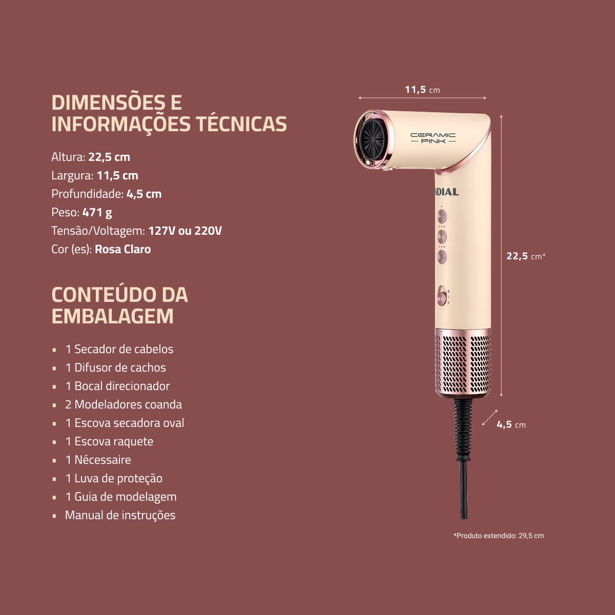 Secador 5 em 1 Mondial SM-01-BLDC-CP 1500W Tecnologia Cerâmica Rosa