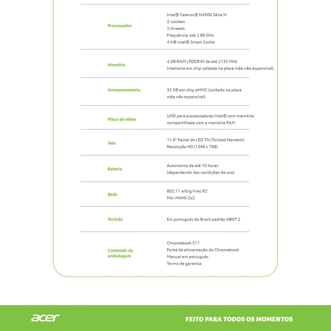 Notebook Acer Chromebook 311