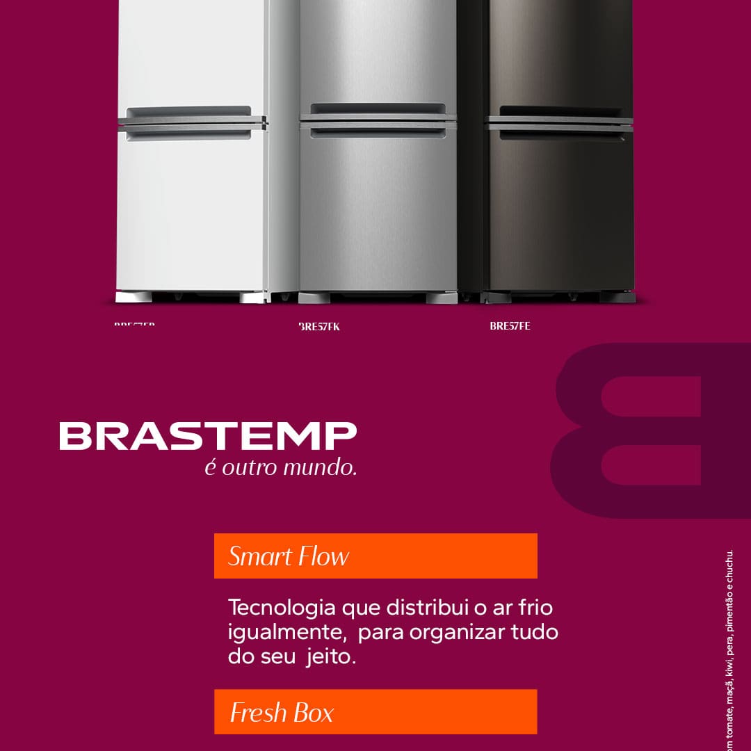 Desempenho Excepcional Brastemp A Geladeira Brastemp Frost Free Inverse BRE57FB une amplo espaço interno e praticidade. Com o refrigerador na parte superior e o freezer na parte inferior, você tem acesso rápido aos alimentos mais consumidos. O sistema Turbo Ice permite fazer gelo com mais velocidade, enquanto a eficiência energética, com classificação A+++, proporciona a economia de energia.