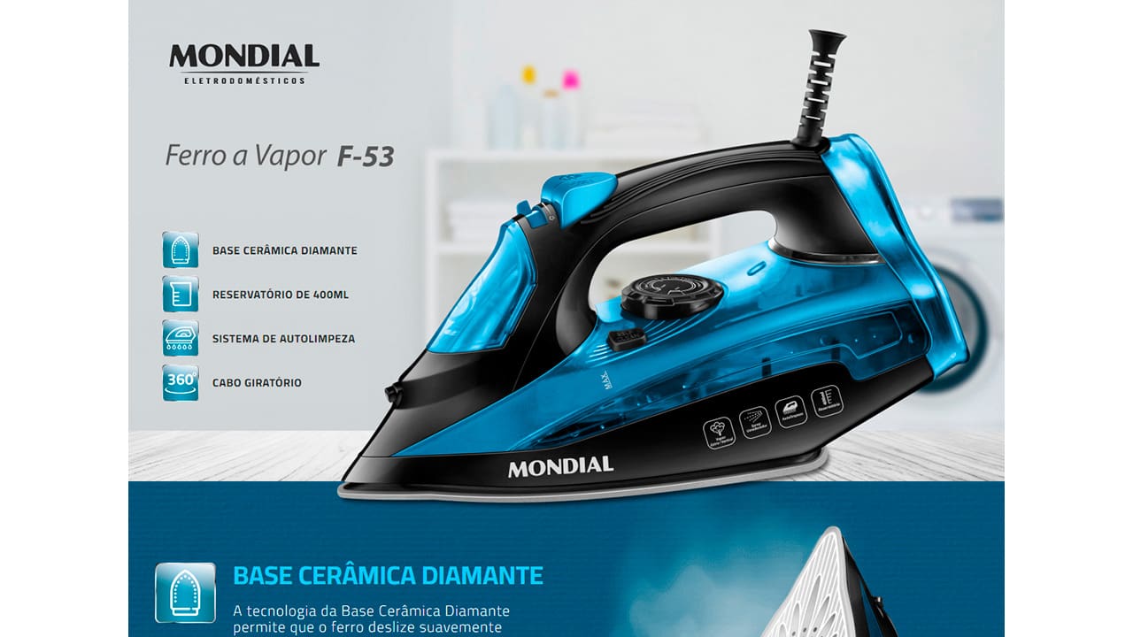 Ferro a Vapor Mondial F-53 Preto Azul