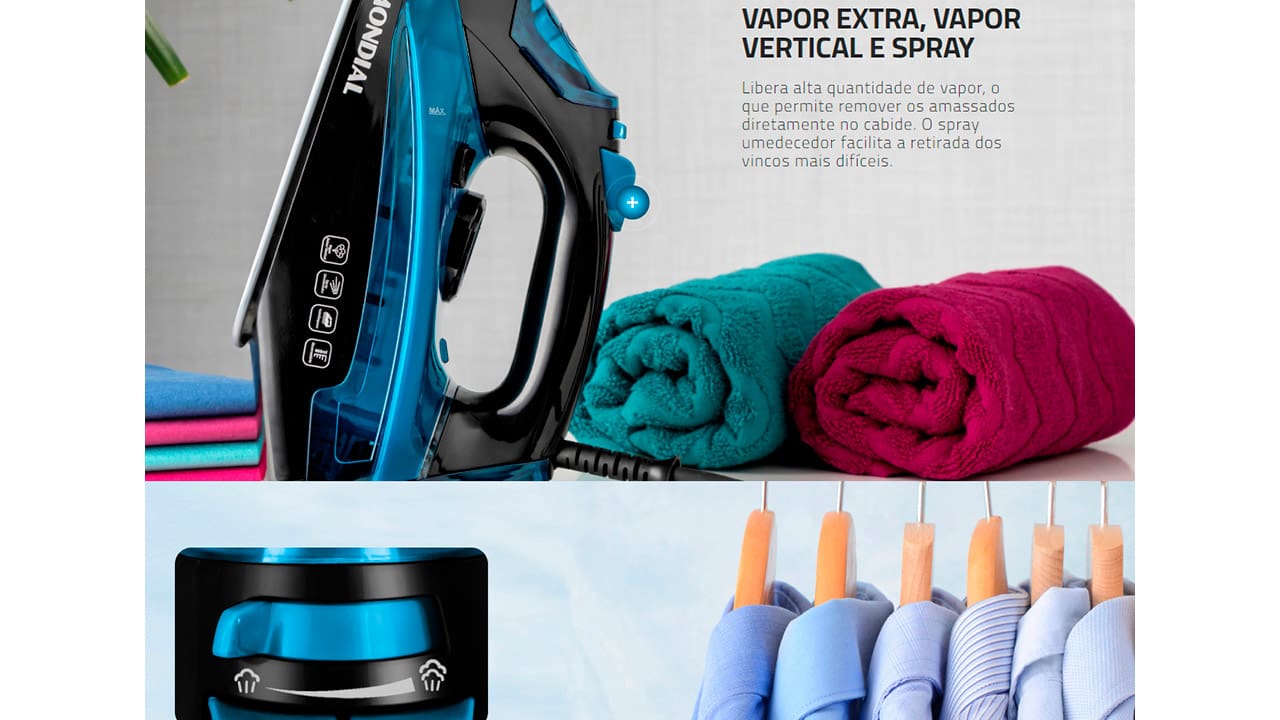 Ferro a Vapor Mondial F-53 Preto Azul