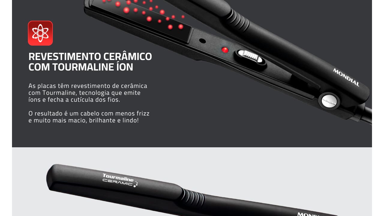 Prancha Mondial Tourmaline P-15 Cerâmica Preta