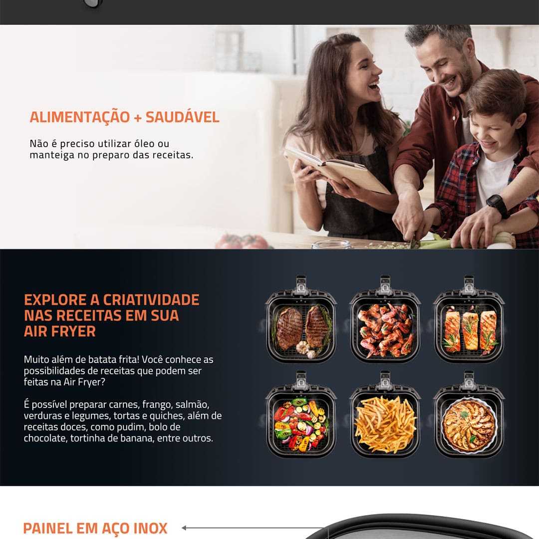 Fritadeira Elétrica Sem Óleo Air Fryer Mondial AFN40BI Family Inox 4L - Preta/Inox - 110V