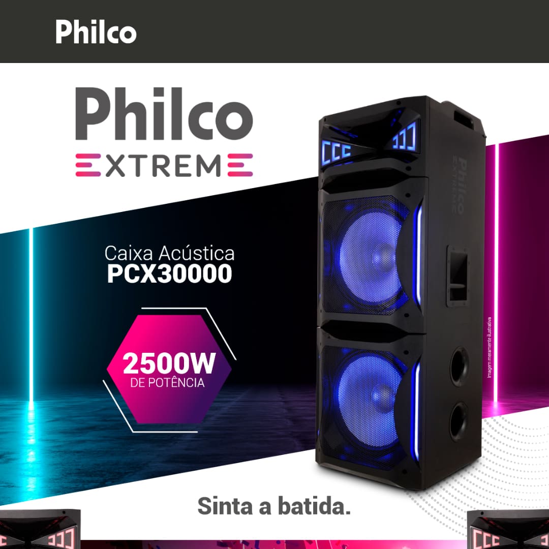 Crie momentos especiais na companhia de seus amigos e familiares, com suas músicas favoritas! A Caixa Acústica Philco PCX30000 Ex Bass Flash lights 2500W conta com 2 Woofers 15" e 1 Tweeter, garantindo uma grande qualidade sonora e graves impactantes. Se preferir por mais intensidade, a função Ex Bass reforça a potência das suas músicas, aumentando o poder dos graves. Ouça a partir de seu smartphone ou outro dispositivo móvel, utilizando a entrada USB ou conexão Bluetooth 5.0.
