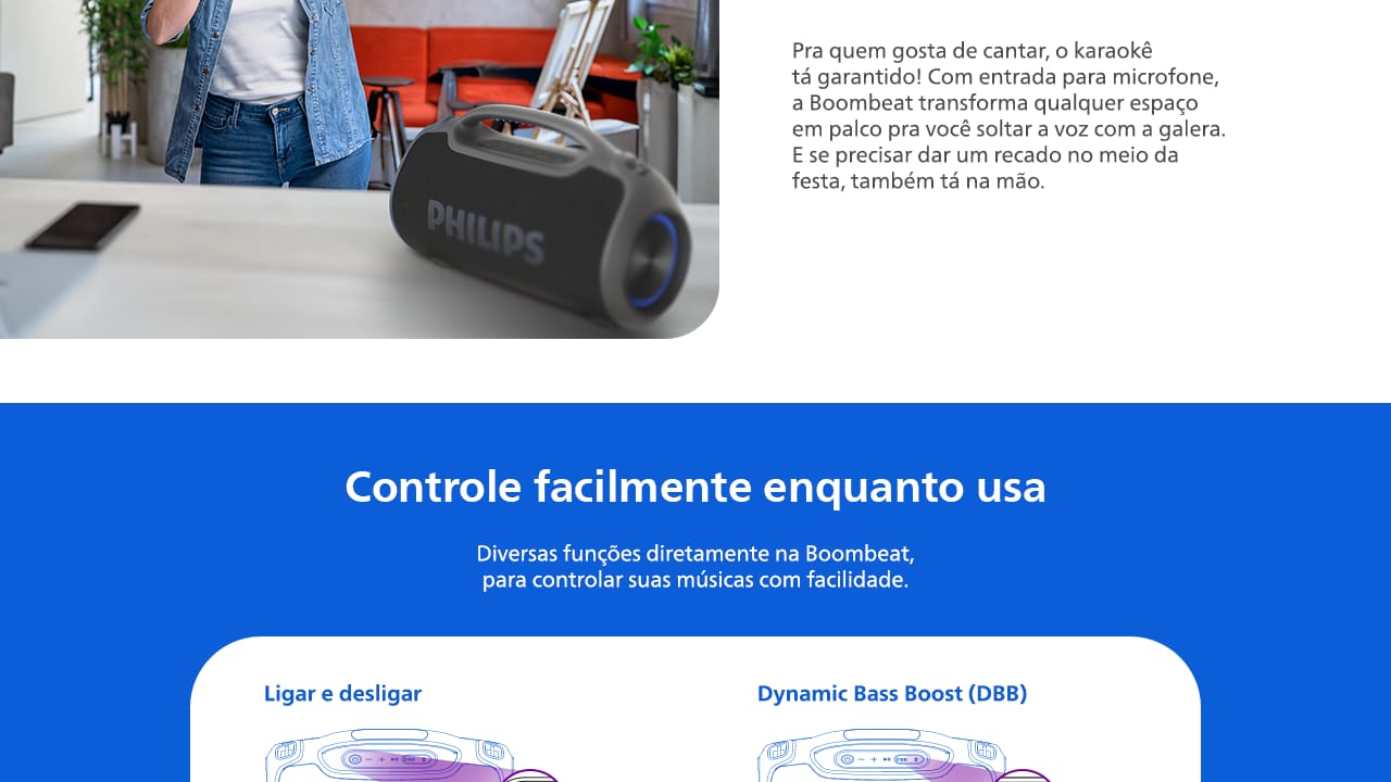 Caixa de Som Portátil Philips Boombeat TAX400B/78 200W Bluetooth Alça Removível Bivolt