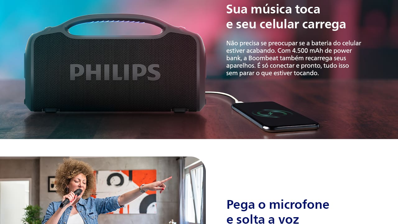 Caixa de Som Portátil Philips Boombeat TAX400B/78 200W Bluetooth Alça Removível Bivolt