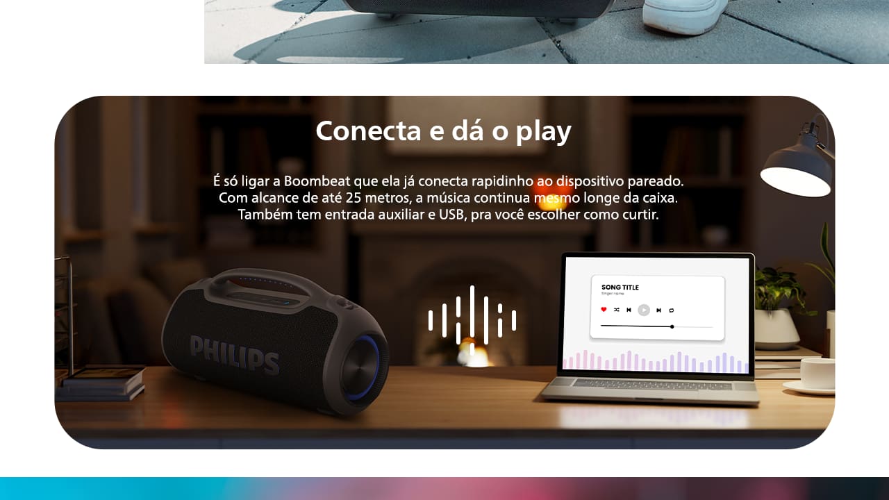 Caixa de Som Portátil Philips Boombeat TAX400B/78 200W Bluetooth Alça Removível Bivolt
