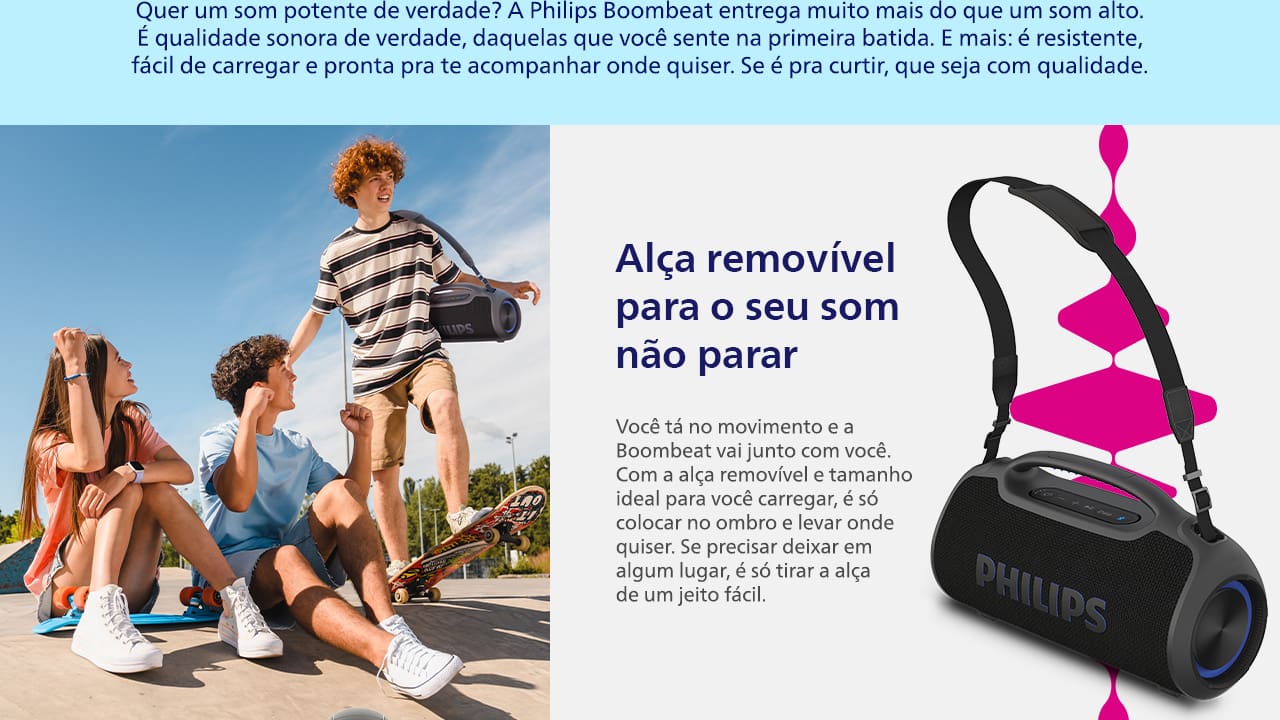 Caixa de Som Portátil Philips Boombeat TAX400B/78 200W Bluetooth Alça Removível Bivolt