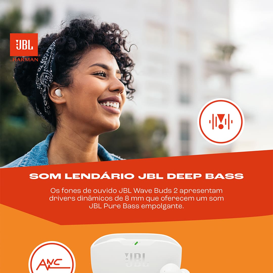 Fones de Ouvido JBL True Wireless Wave Buds 2