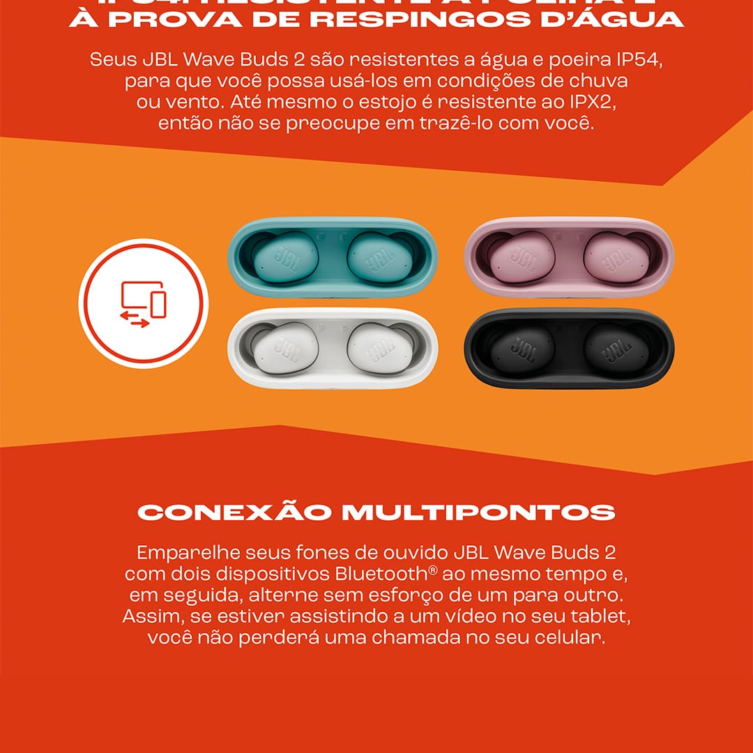 Fones de Ouvido JBL True Wireless Wave Buds 2