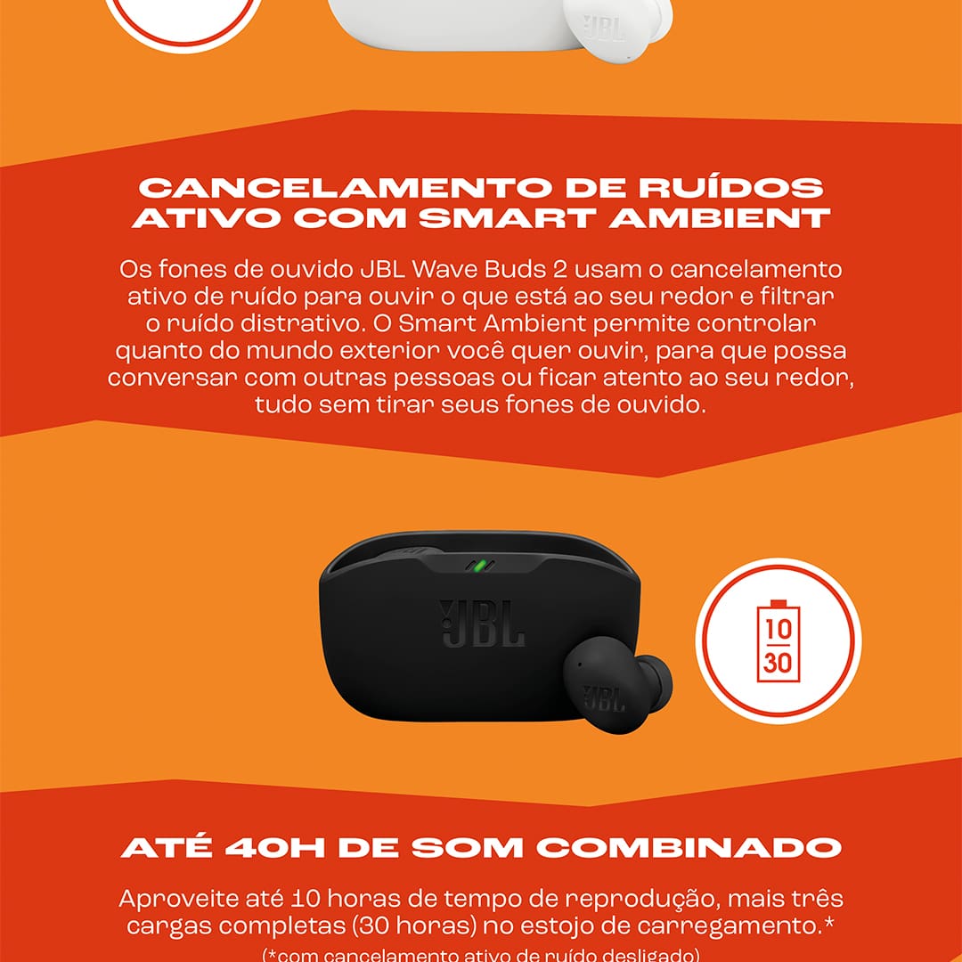 Fones de Ouvido JBL True Wireless Wave Buds 2