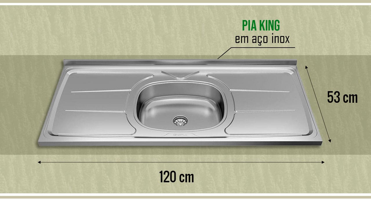 Pia King em aço inox cinza prata brilho escorredor válvula 