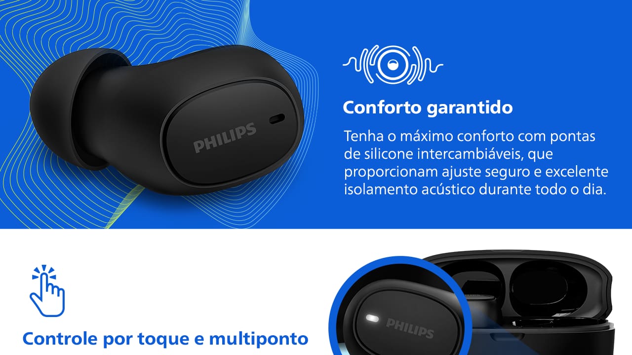 Fones de Ouvido True Wireless Philips TAT2500BK/00