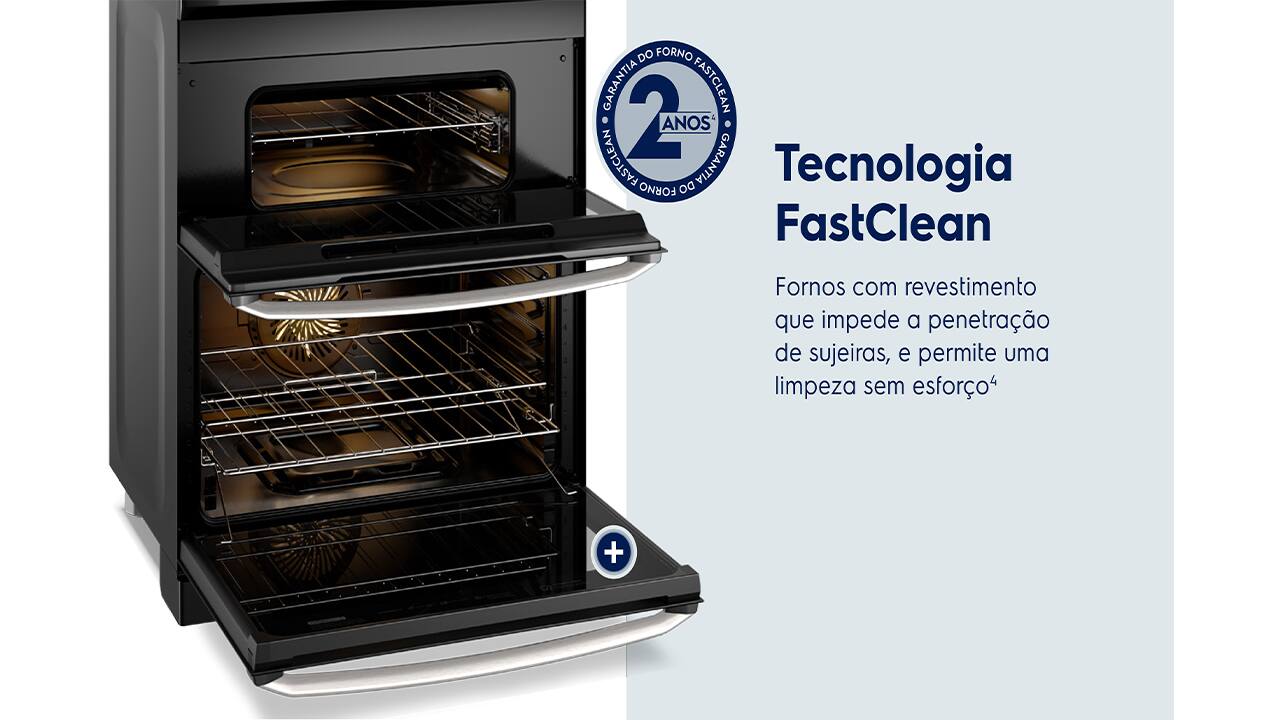 Eleve sua cozinha com o Fogão Electrolux 5 Bocas FE5DP! O novo Fogão Electrolux 5 Bocas Preto (FE5DP) revoluciona sua cozinha! Com o Duplo Forno, você prepara dois pratos simultaneamente, economizando tempo e energia. Imagine assar um peru no forno inferior e gratinar um acompanhamento no superior.
